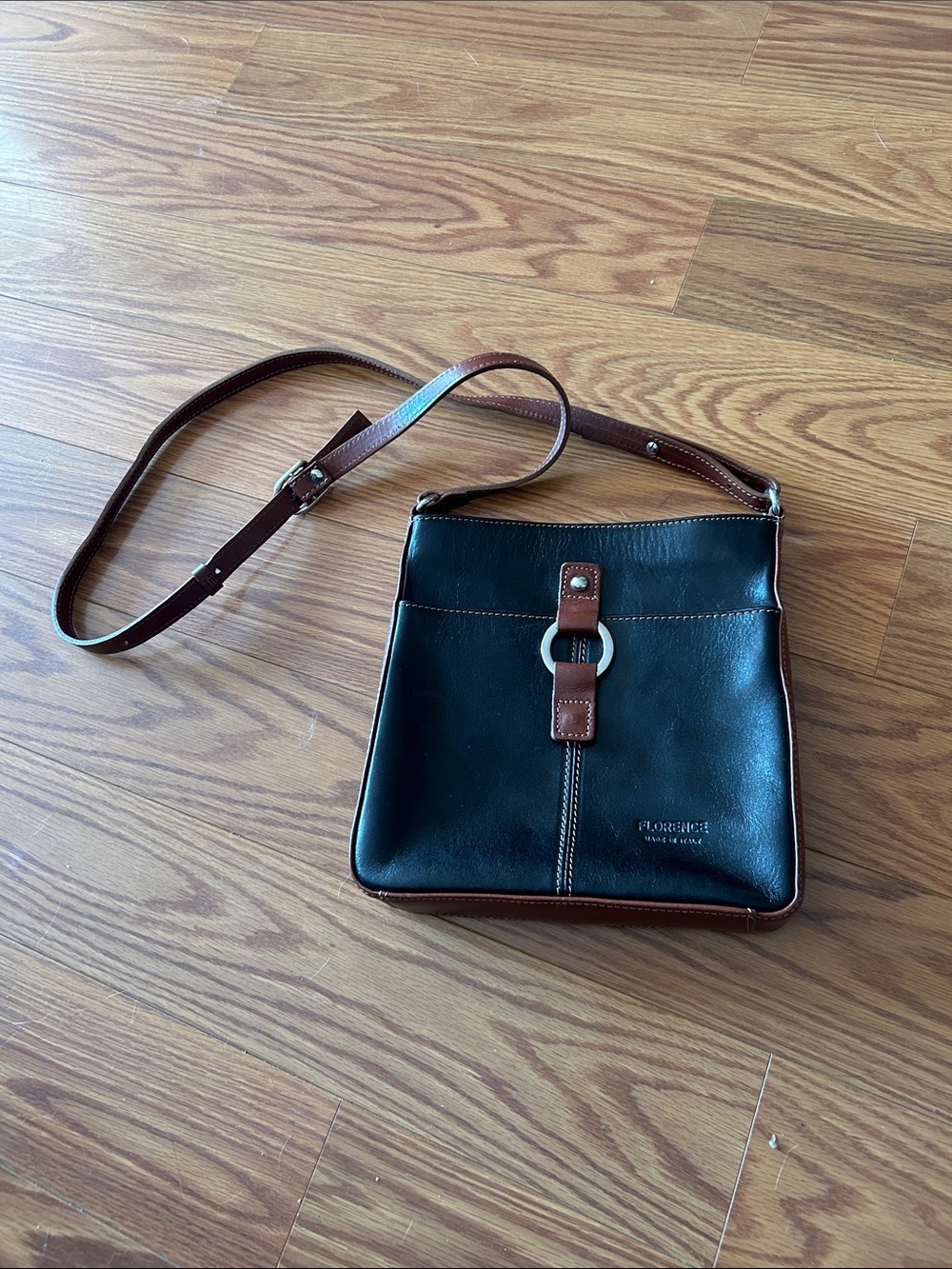 Two-Tone Black and Brown Leather Crossbody Bag